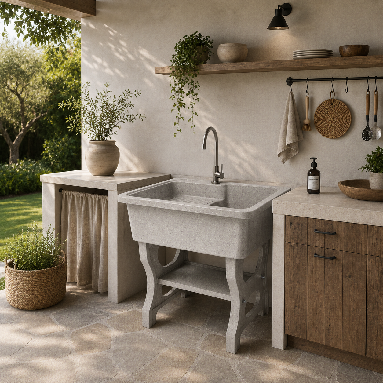 อ่างล้างจานขาตั้ง หินควอตซ์ 1 หลุม 1 ที่พัก DINOSAUR WASHTUB ขนาด 80X60X23ซม. สีออฟไวท์_5